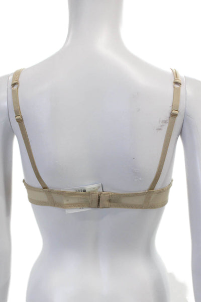 Duet Womens Embroidered Under Wire Plunge Bra Tanned Beige Size 34 A