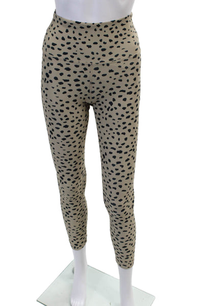 Beach Riot Womens High Rise Ribbed Knit Leopard Spotted Leggings Brown Small