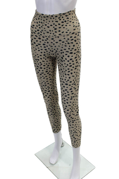Beach Riot Womens High Rise Ribbed Knit Leopard Spotted Leggings Brown Small