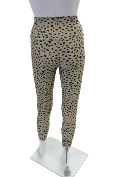 Beach Riot Womens High Rise Ribbed Knit Leopard Spotted Leggings Brown Small