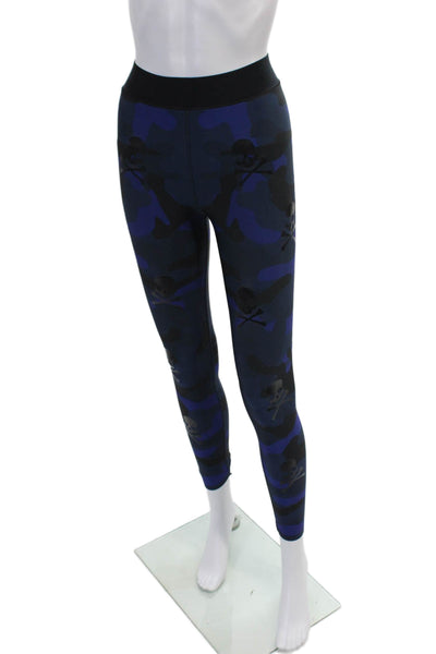Ultracor Womens High Rise Skull & Crossbones Camouflage Leggings Blue Size Small