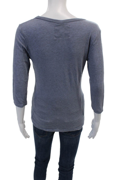 V Room Womens 3/4 Sleeve Scoop Neck Knit Tee Shirt Blue Size Large