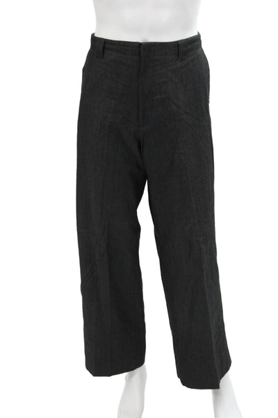 John Varvatos Mens Cotton Zip Pleated Lined Wide Leg Dress Pants Black Size EUR