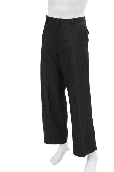 John Varvatos Mens Cotton Zip Pleated Lined Wide Leg Dress Pants Black Size EUR
