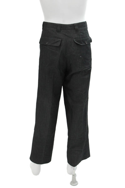 John Varvatos Mens Cotton Zip Pleated Lined Wide Leg Dress Pants Black Size EUR