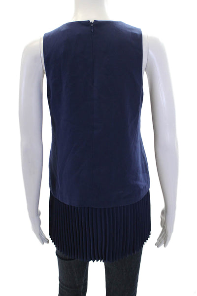 Theory Womens Pleated Layered Round Neck Zip Up Tank Top Blouse Navy Size P