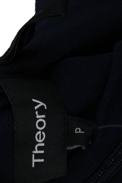 Theory Womens Pleated Layered Round Neck Zip Up Tank Top Blouse Navy Size P
