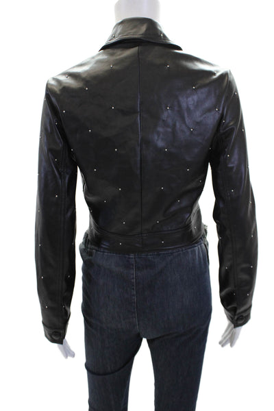House of Harlow 1960 Womens Vegan Leather Beaded Button Up Jacket Black Size XXS