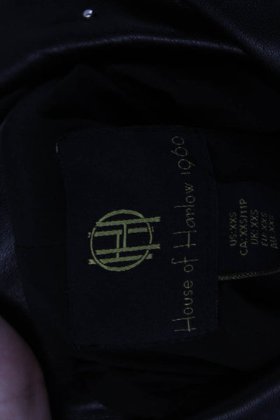 House of Harlow 1960 Womens Vegan Leather Beaded Button Up Jacket Black Size XXS