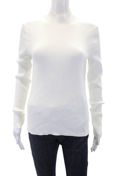 Elie Tahari Women's Mock Neck Long Sleeves Ribbed Pulover Sweater White Size S