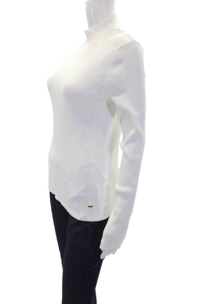 Elie Tahari Women's Mock Neck Long Sleeves Ribbed Pulover Sweater White Size S