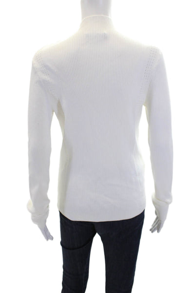 Elie Tahari Women's Mock Neck Long Sleeves Ribbed Pulover Sweater White Size S