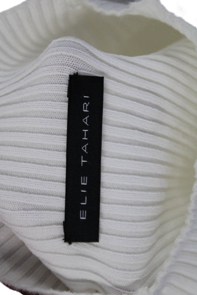 Elie Tahari Women's Mock Neck Long Sleeves Ribbed Pulover Sweater White Size S