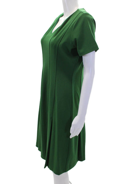 Tahari Women's V-Neck Shorts Sleeves Pleated Midi Shift Dress Green Size 8