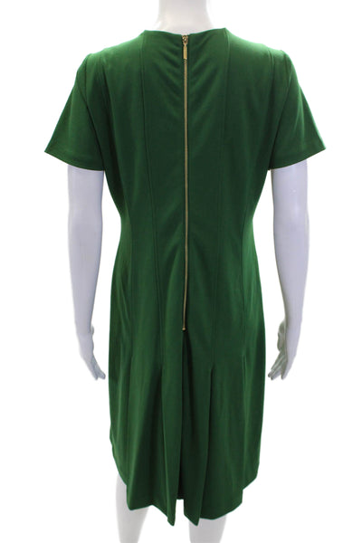 Tahari Women's V-Neck Shorts Sleeves Pleated Midi Shift Dress Green Size 8