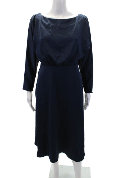 Alexia Admor Women's Round Neck Long Sleeves Flare Midi Dress Navy Blue Size 2