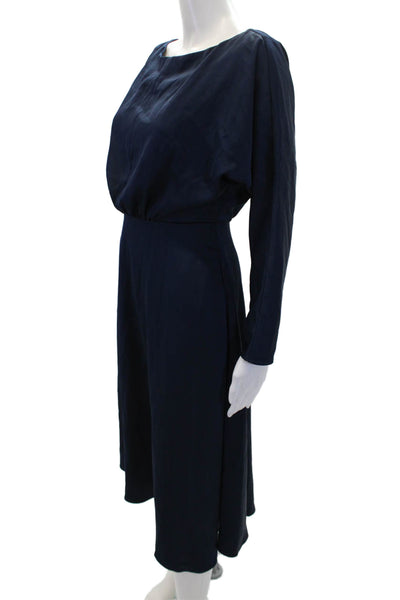 Alexia Admor Women's Round Neck Long Sleeves Flare Midi Dress Navy Blue Size 2