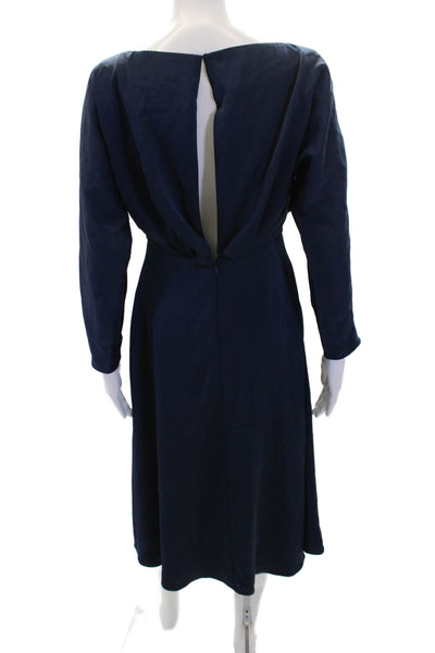 Alexia Admor Women's Round Neck Long Sleeves Flare Midi Dress Navy Blue Size 2