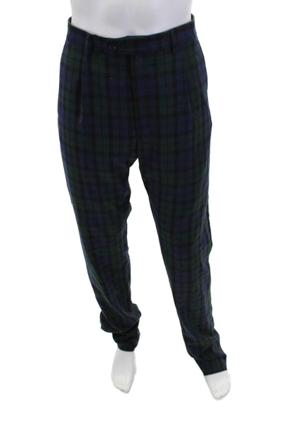 Saks Fifth Avenue Men's Button Pleated Front Straighjt Leg Plaid Pants Size 34