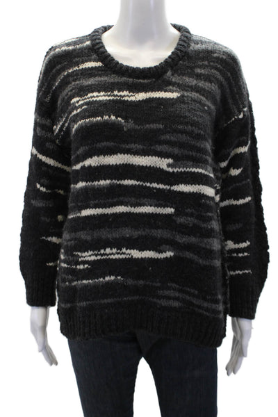 IRO Womens Merino Wool Striped Crew Neck Long Sleeve Sweater Black Size 36