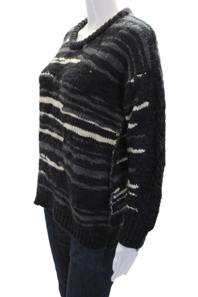 IRO Womens Merino Wool Striped Crew Neck Long Sleeve Sweater Black Size 36