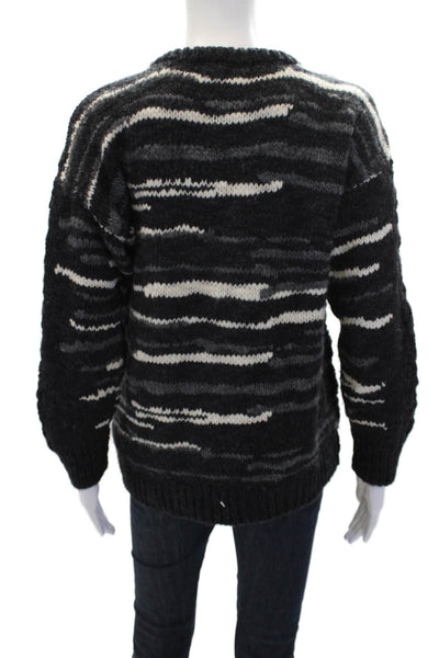 IRO Womens Merino Wool Striped Crew Neck Long Sleeve Sweater Black Size 36