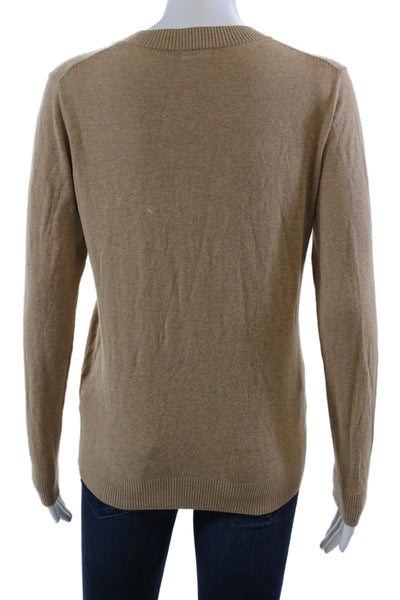 Minnie Rose Womens Long Sleeves V Neck Pullover Sweater Brown Cotton Size Small