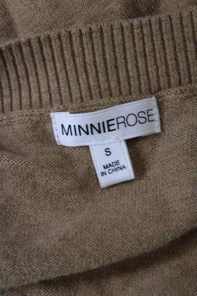 Minnie Rose Womens Long Sleeves V Neck Pullover Sweater Brown Cotton Size Small