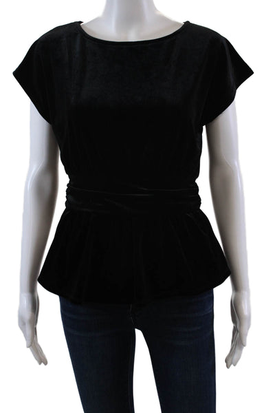 Ellison Womens Velvet Round Neck Pullover Short Sleeve Blouse Top Black Size S