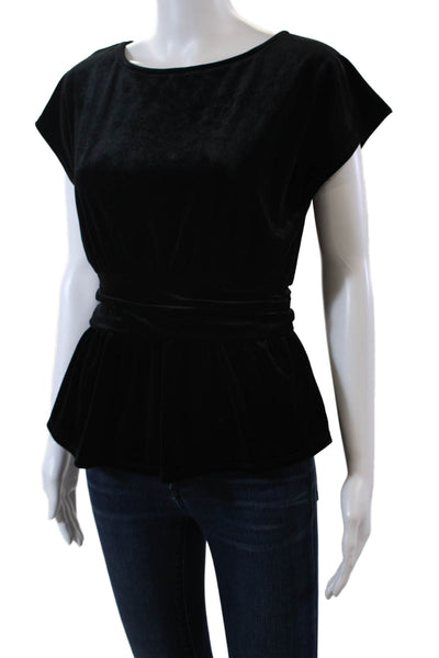Ellison Womens Velvet Round Neck Pullover Short Sleeve Blouse Top Black Size S