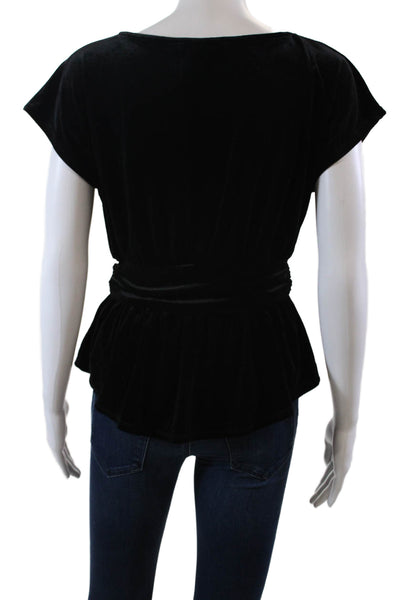 Ellison Womens Velvet Round Neck Pullover Short Sleeve Blouse Top Black Size S