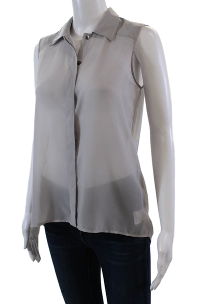Theory Womens Semi-Sheer Collared Sleeveless Button Up Blouse Top Gray Size P