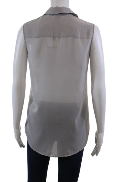 Theory Womens Semi-Sheer Collared Sleeveless Button Up Blouse Top Gray Size P