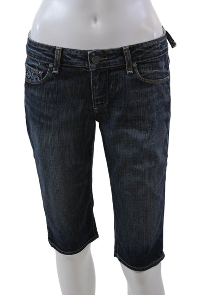 Paige Womens Cotton Denim Five Pocket Knee Length Bermuda Shorts Blue Size 28