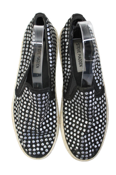 Steve Madden Womens Studded Round Toe Slip On Low Top Sneakers Black Size 8.5