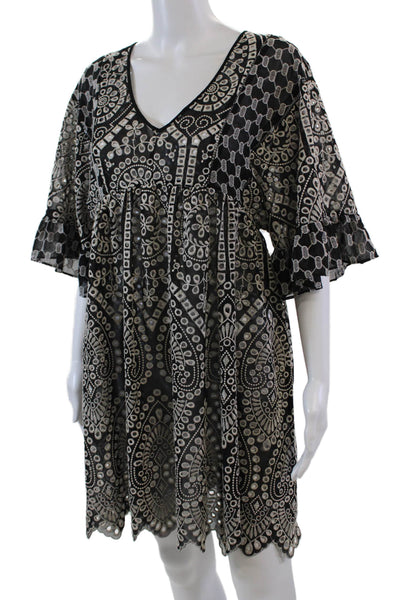 Akemi Kin Womens Sheer Floral Embroidered Print Empire Waist Dress Black Size 0
