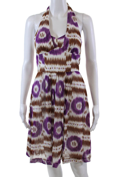 Trina Turk Womens Cotton Abstract Printed Halter A-Line Dress Multicolor Size 2