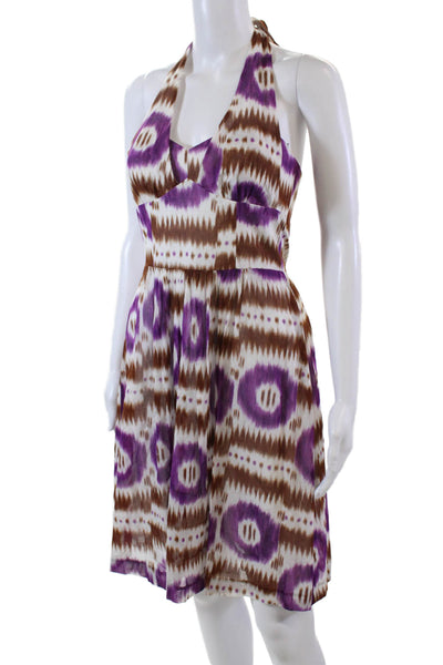 Trina Turk Womens Cotton Abstract Printed Halter A-Line Dress Multicolor Size 2