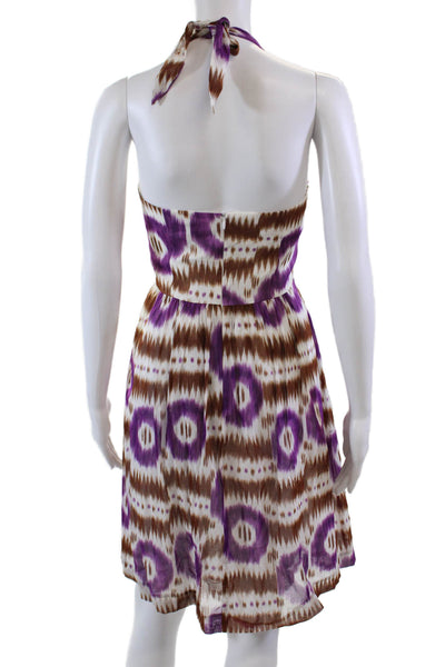 Trina Turk Womens Cotton Abstract Printed Halter A-Line Dress Multicolor Size 2