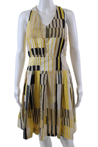 Maeve Anthropologie Womens Silk Blend Striped Pleated A-Line Dress Yellow Size 4