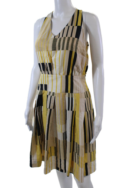 Maeve Anthropologie Womens Silk Blend Striped Pleated A-Line Dress Yellow Size 4