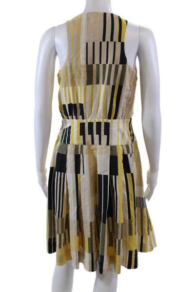 Maeve Anthropologie Womens Silk Blend Striped Pleated A-Line Dress Yellow Size 4