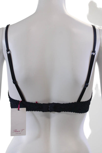 Fleur T Womens Ruffle Trim Adjustable Padded Plunge Bra Blue Size 32D