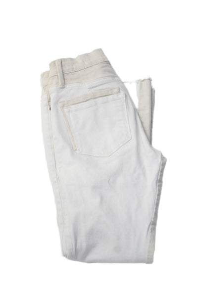 Frame Womens Cotton Distressed Raw Hem Flared Color Block Jeans White Size 24