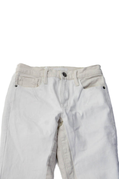 Frame Womens Cotton Distressed Raw Hem Flared Color Block Jeans White Size 24