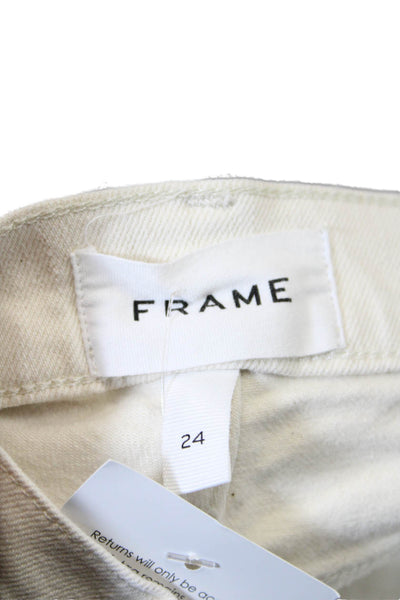 Frame Womens Cotton Distressed Raw Hem Flared Color Block Jeans White Size 24