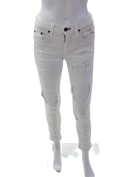 Rag & Bone Jean Womens Cotton Low Rise Distressed Skinny Jeans White Size 24