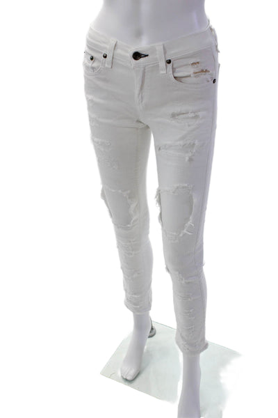 Rag & Bone Jean Womens Cotton Low Rise Distressed Skinny Jeans White Size 24