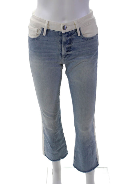 Frame Womens Cotton Colorblocked Raw Hem Detail Flared Jeans Blue Size 24
