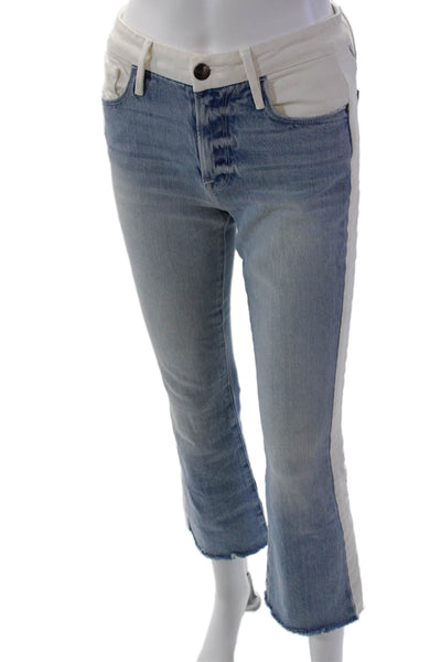Frame Womens Cotton Colorblocked Raw Hem Detail Flared Jeans Blue Size 24